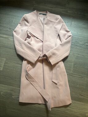 Lauren Ralph Lauren |Belted Crepe Drape-Front Wrap Coat Blush Pink Medium